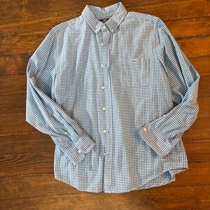 Vineyard vines blue white plaid button down slim fit Tucker long sleeve size L